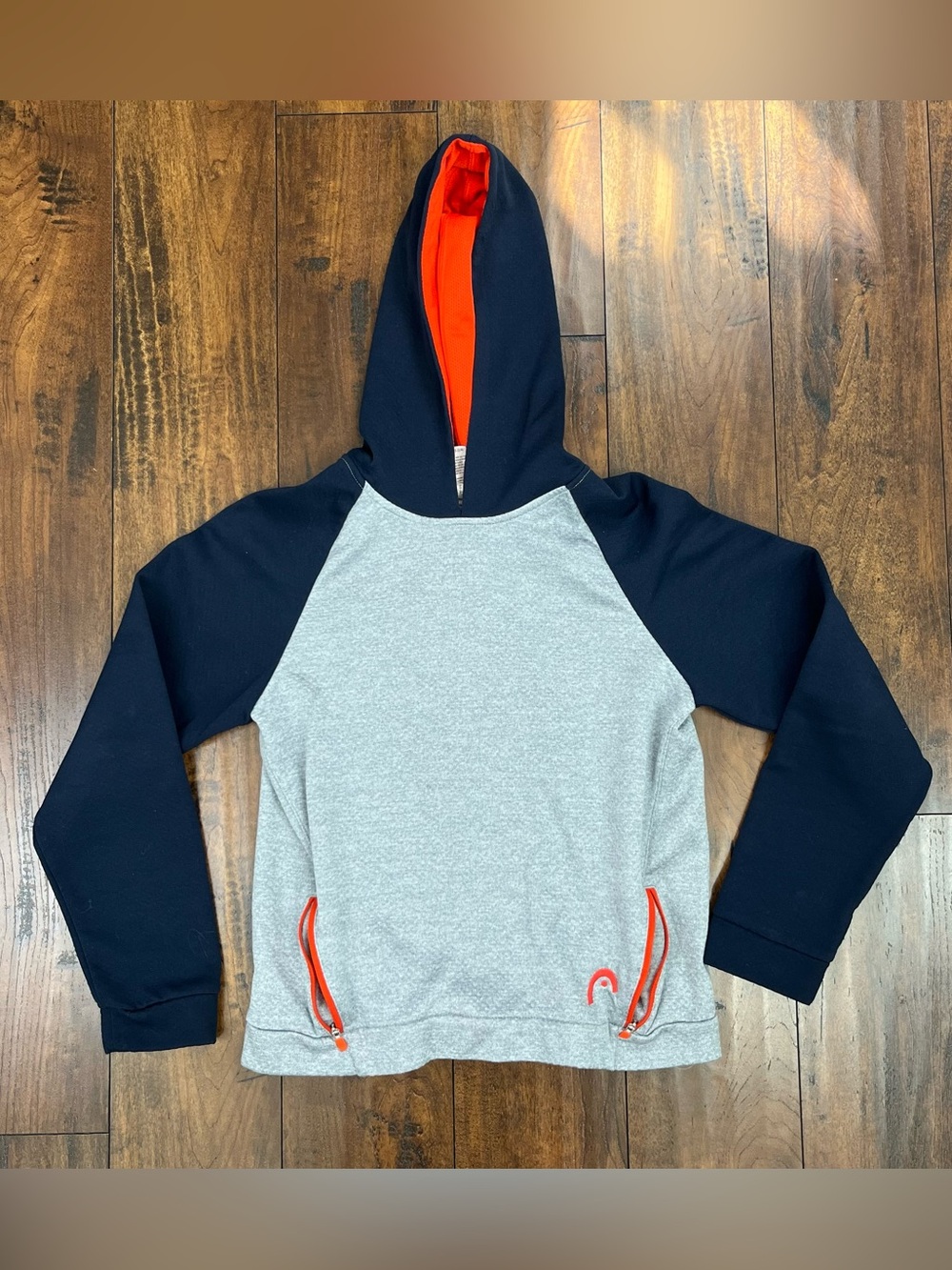 HEAD Hoodie Hoodie Shirt Gray Blue Orange Athletic Wear Size Youth Medium 10/12